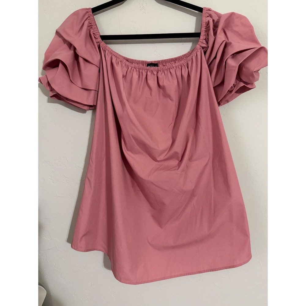 PrettyLittleThing Pink Off Shoulder Ruffle Layered Sleeve Poplin Top Size 8
